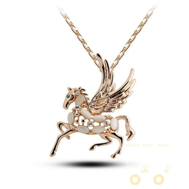 18K Gold Plated Rhinestone Crystal Horse Opal Necklaces - WikiWii