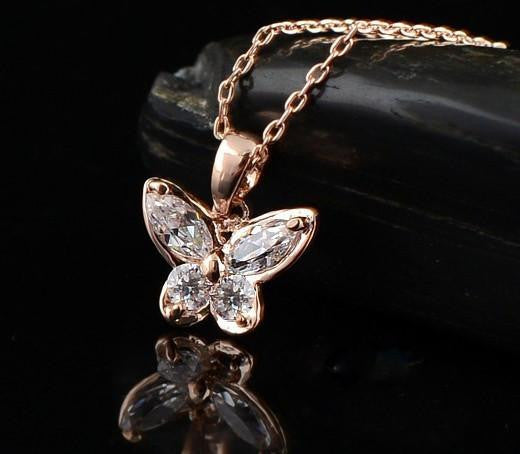 Rose Gold Plated Butterfly Necklace - WikiWii