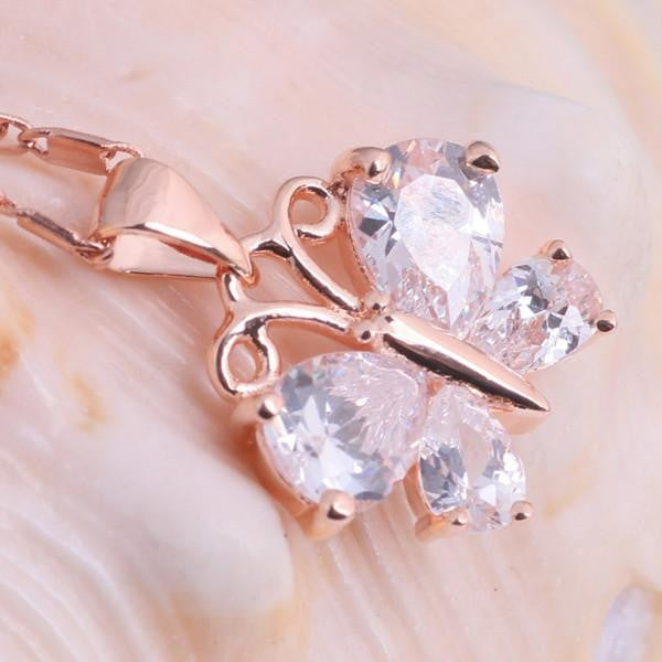 White / Purple Crystal Butterfly Necklace - WikiWii