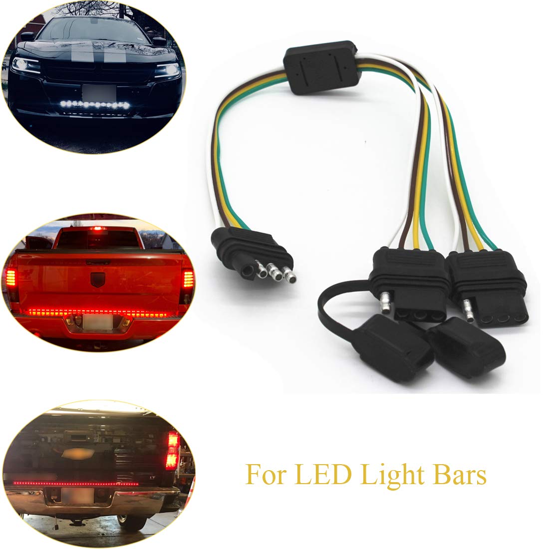 4 Way Y-Splitter Plug Universal for Tailgate Light Bar and Trailer Lights Plug & Play Adapter Extension Harness Wiring Plug 4 Pin Connectors (1)
