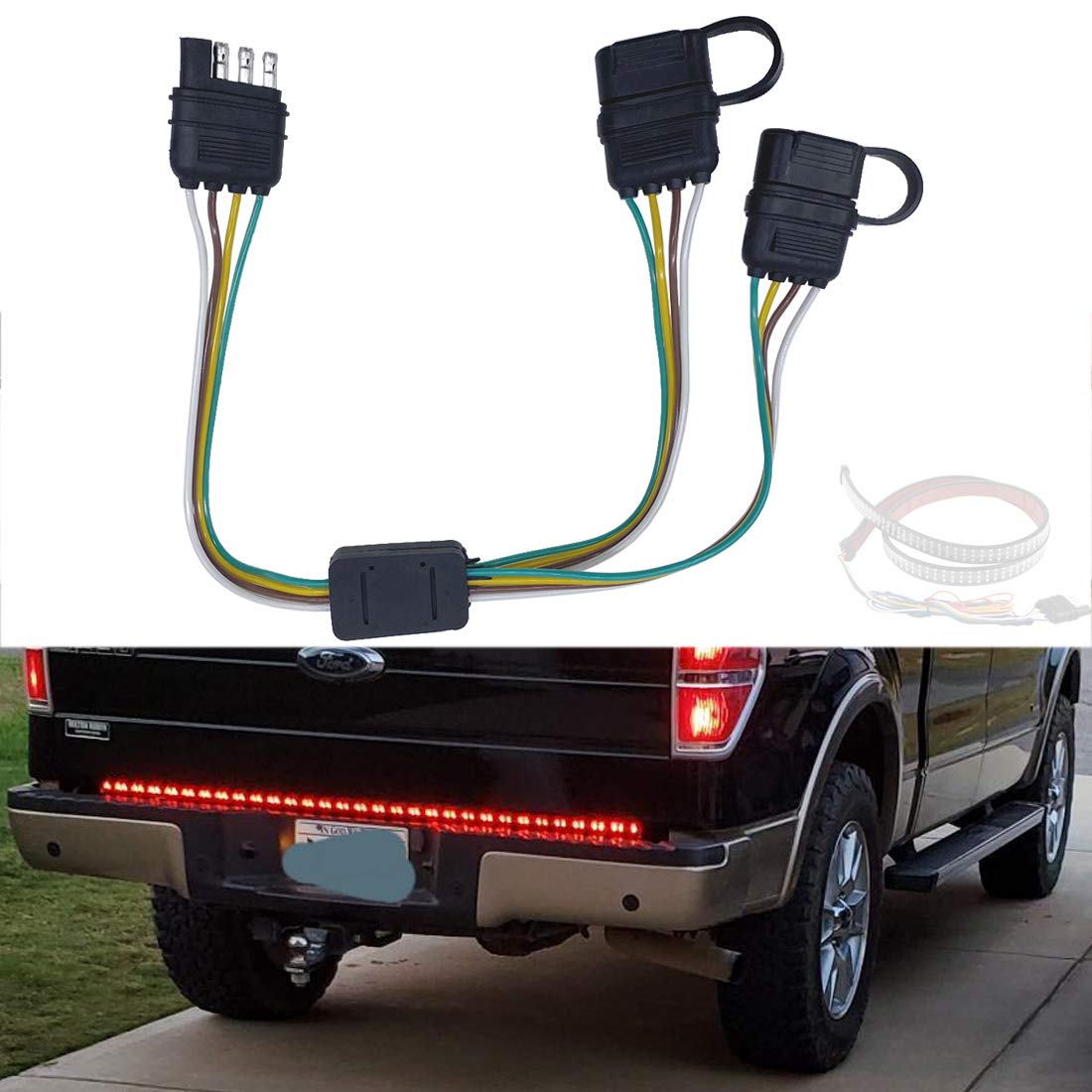 4 Way Y-Splitter Plug Universal for Tailgate Light Bar and Trailer Lights Plug & Play Adapter Extension Harness Wiring Plug 4 Pin Connectors (1)
