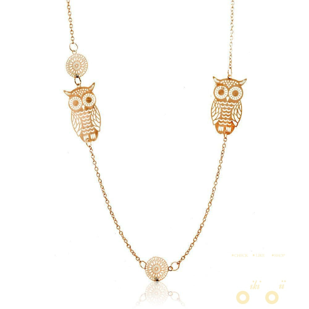 14 k Gold Plated Simple Style Owl Long Necklace - WikiWii