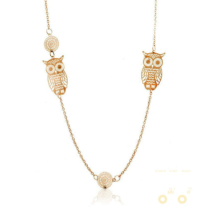 14 k Gold Plated Simple Style Owl Long Necklace - WikiWii