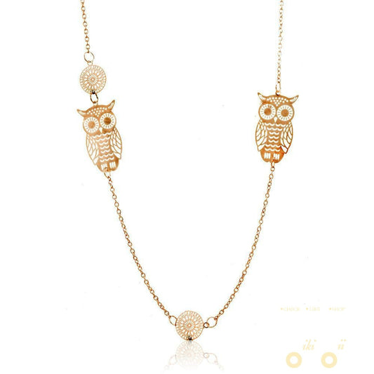 14 k Gold Plated Simple Style Owl Long Necklace - WikiWii