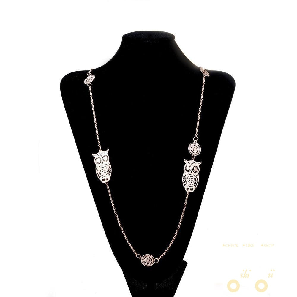 14 k Gold Plated Simple Style Owl Long Necklace - WikiWii