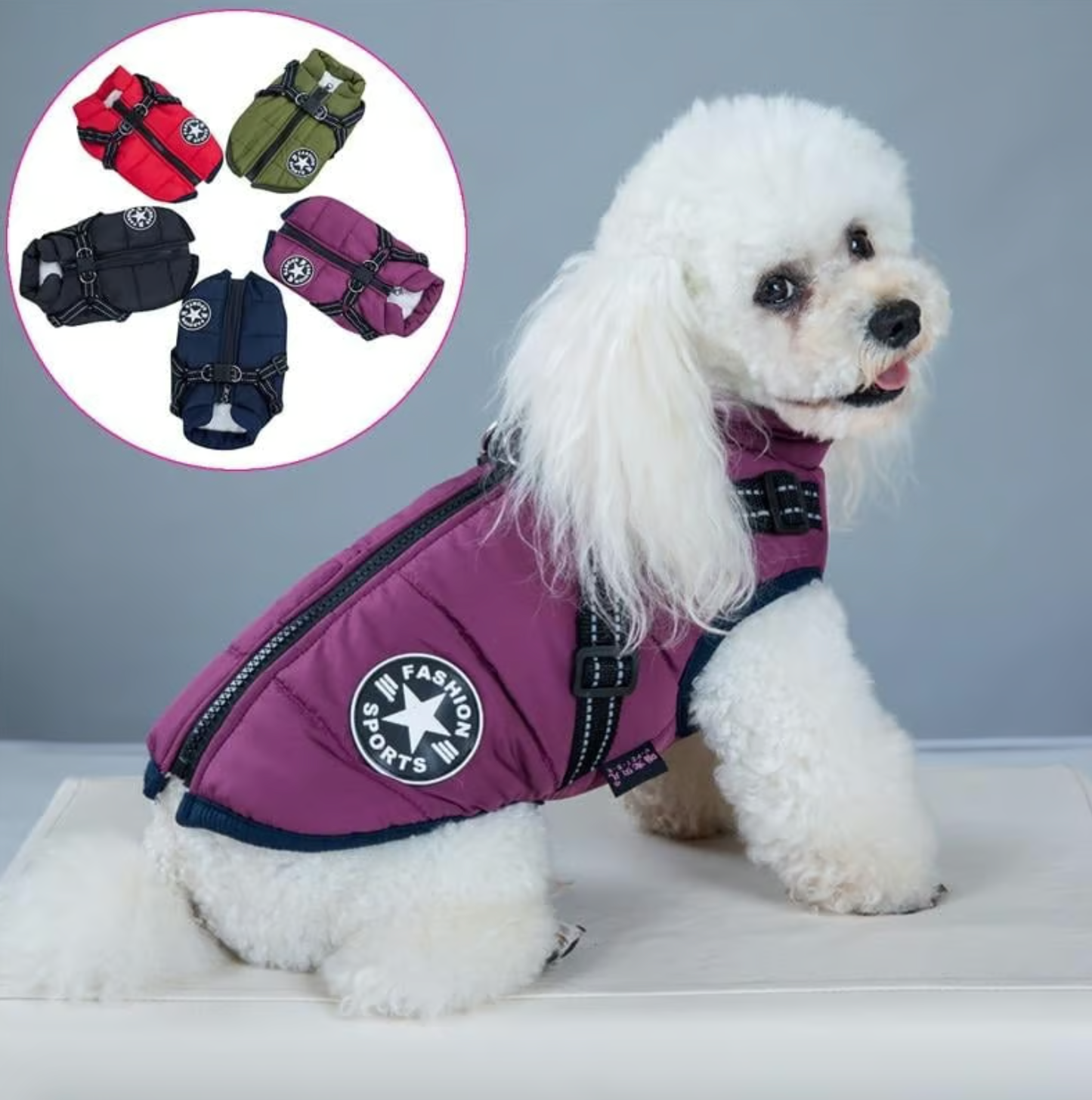 Waterproof Winter Dog Jacket with Built-in Harness