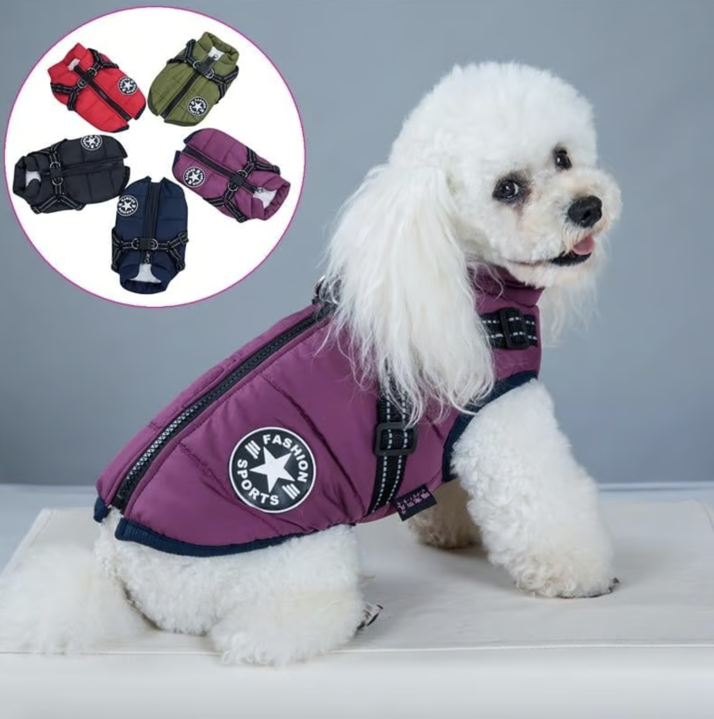 Waterproof Winter Dog Jacket with Built-in Harness