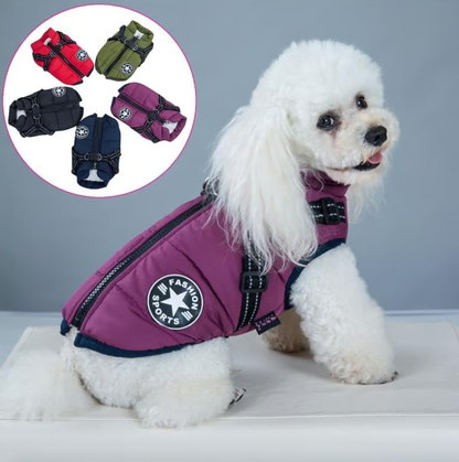 Waterproof Winter Dog Jacket with Built-in Harness