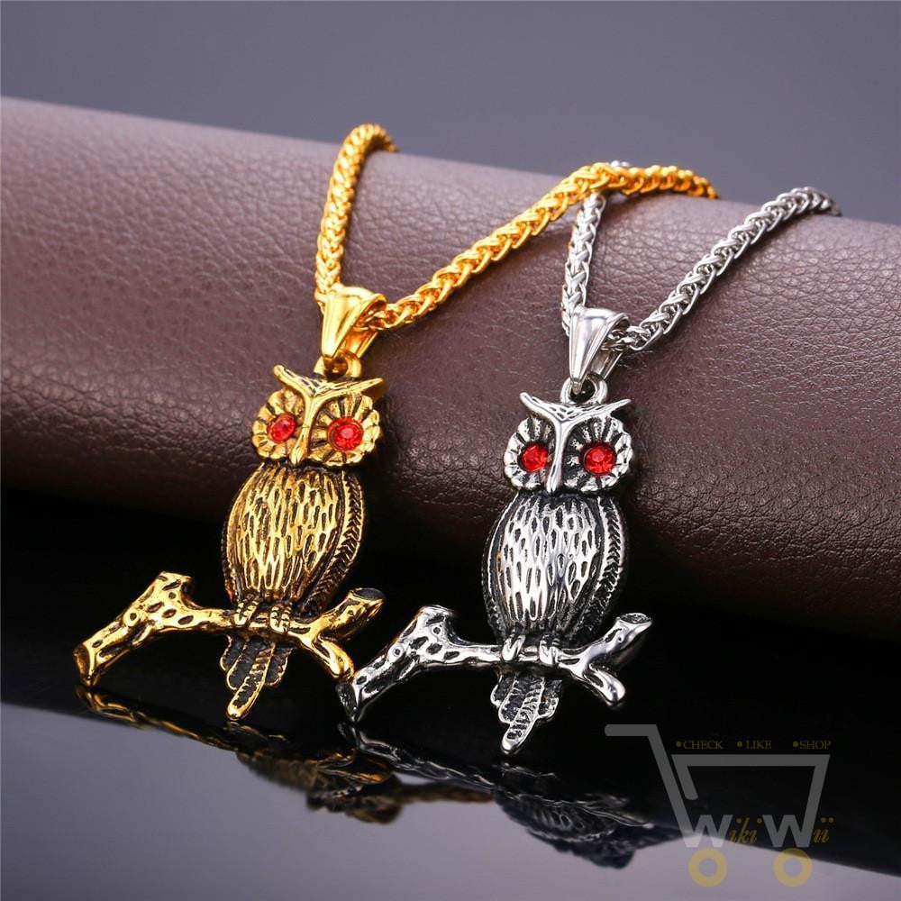 18K Gold Plated / Stainless Steel Chain Owl Necklace - WikiWii