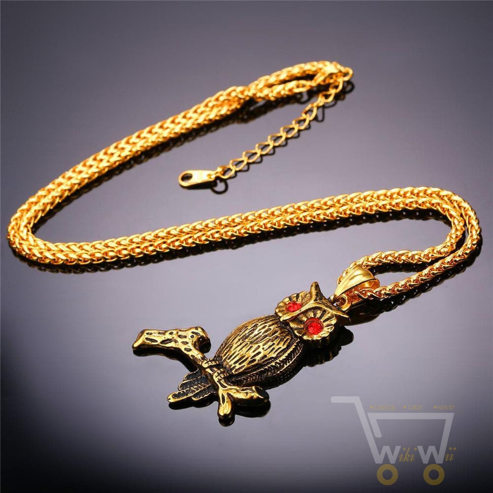 18K Gold Plated / Stainless Steel Chain Owl Necklace - WikiWii