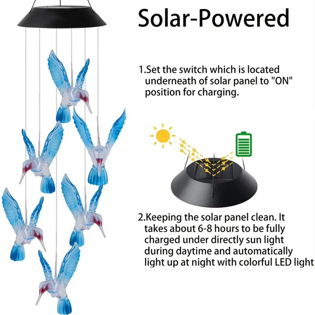 Solar Hummingbird Wind Chimes 2025