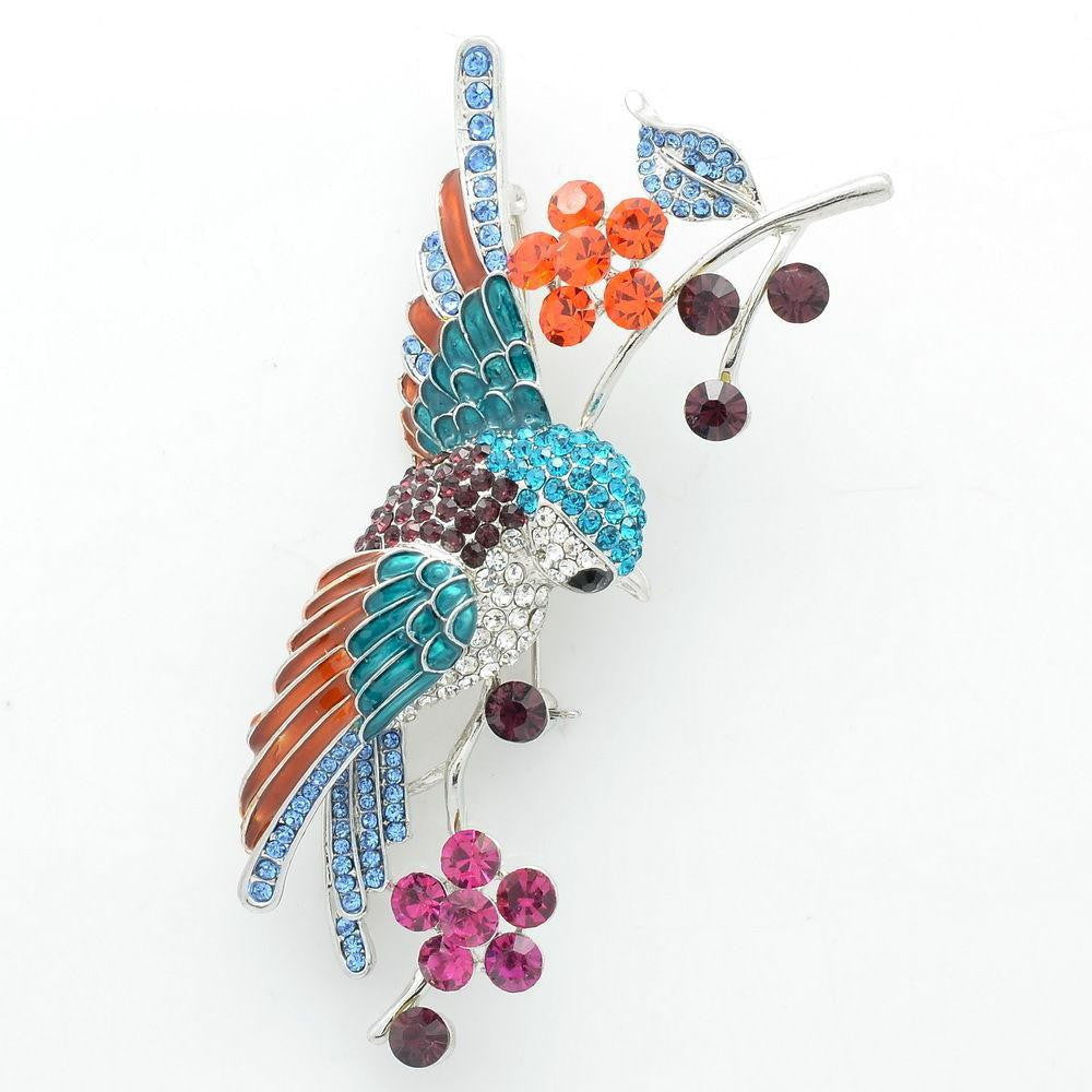 Rhinestone Crystals Brooches Flower Hummingbird - WikiWii