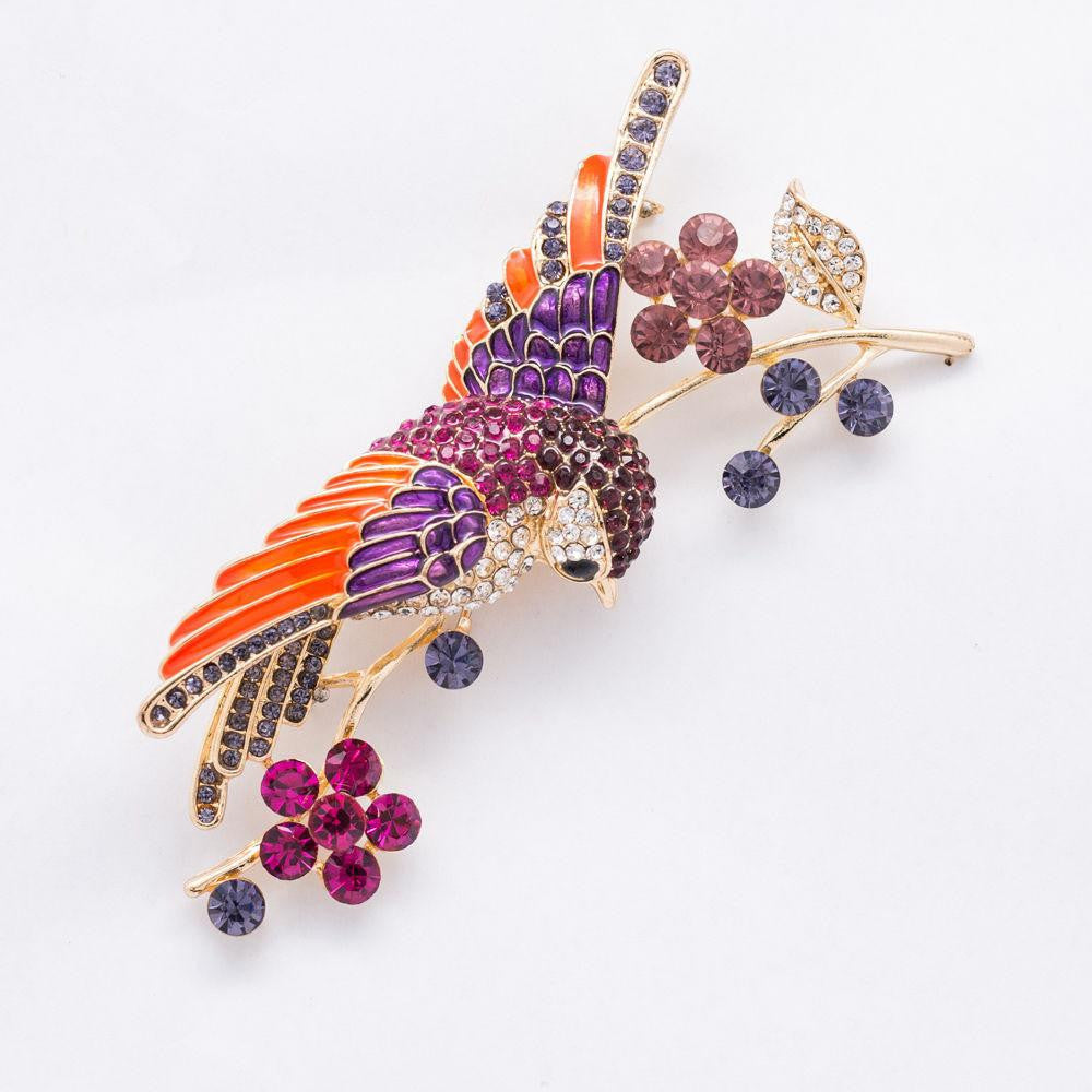 Rhinestone Crystals Brooches Flower Hummingbird - WikiWii