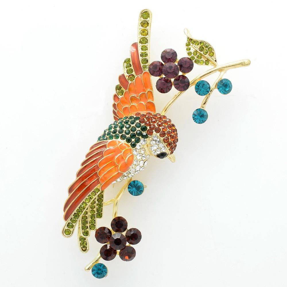 Rhinestone Crystals Brooches Flower Hummingbird - WikiWii