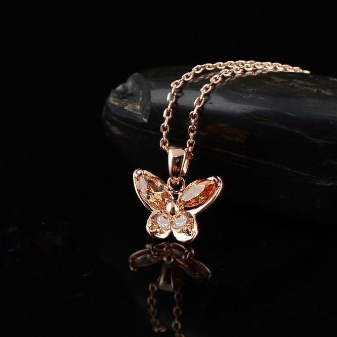 Rose Gold Plated Butterfly Necklace - WikiWii