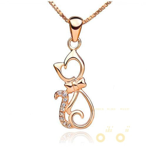 Rose Gold Plated Cute Cat Necklace - WikiWii