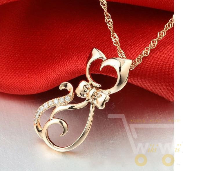 Rose Gold Plated Cute Cat Necklace - WikiWii