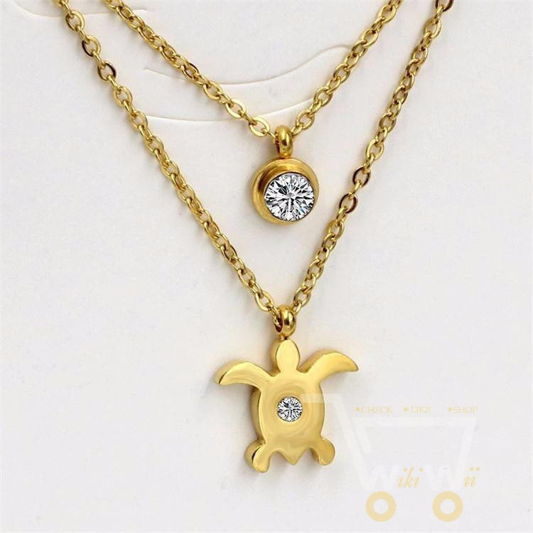 Sea Turtle Double Chain Necklace With Crystal, Gold / Silver plated - WikiWii