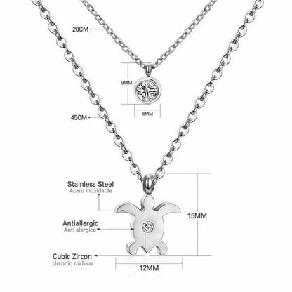 Sea Turtle Double Chain Necklace With Crystal, Gold / Silver plated - WikiWii