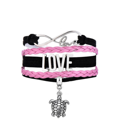 Sea Turtle & Infinity Love Charm Multilayer Braided Leather Bracelet - WikiWii