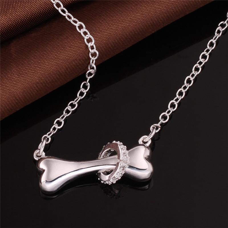 Silver Plated Necklace Dog Bone Chain Necklaces - WikiWii