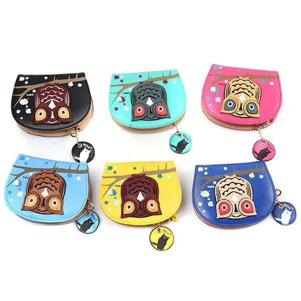 small Cute Owl Wallets Hit Color Printing Korean Rounded Zipper - WikiWii