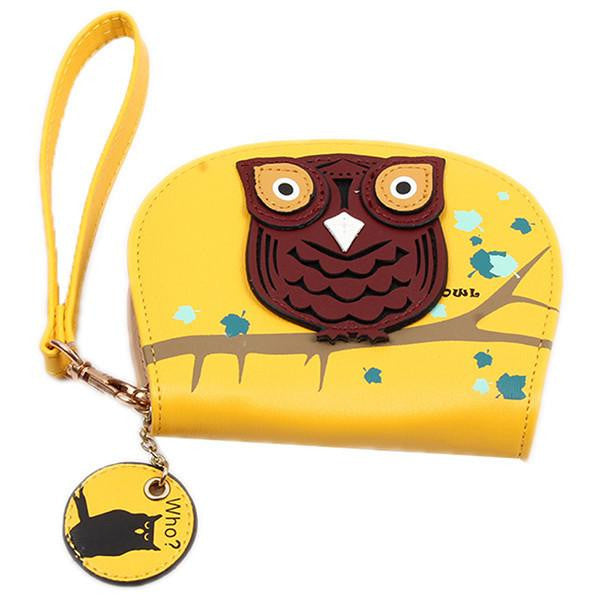 small Cute Owl Wallets Hit Color Printing Korean Rounded Zipper - WikiWii