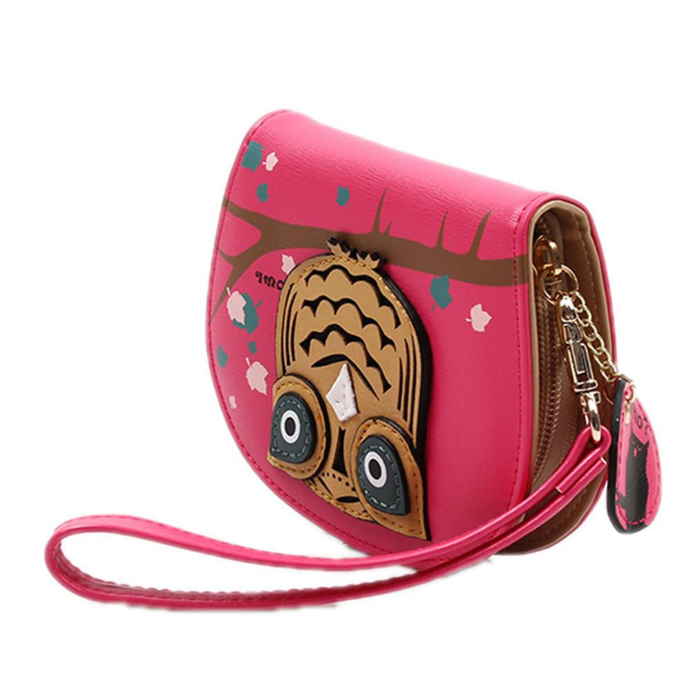 small Cute Owl Wallets Hit Color Printing Korean Rounded Zipper - WikiWii