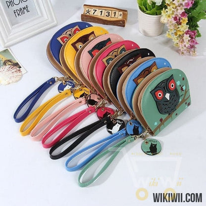 small Cute Owl Wallets Hit Color Printing Korean Rounded Zipper - WikiWii