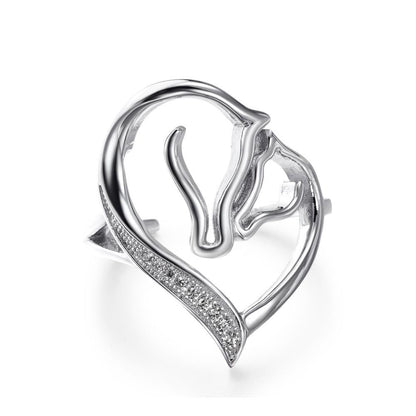 Two Horse Heart Opening Ring - WikiWii